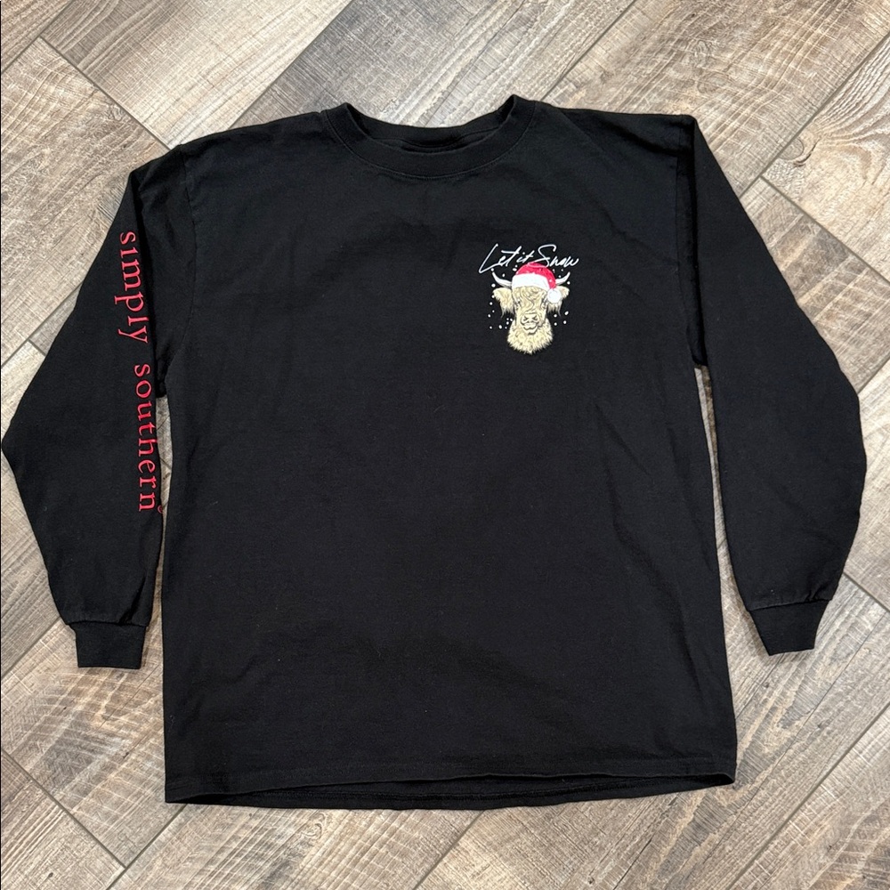 Simply Southern Long Sleeve Christmas Tee, YL, Black